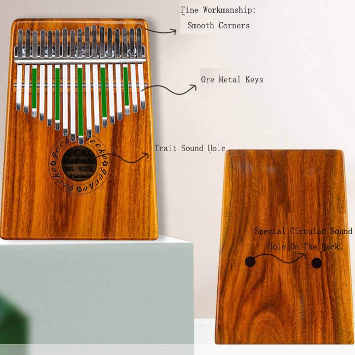 MiSoundofNature Kalimba 17 Keys Thumb Piano, Hollow C Tone Kalimba Instrument, Acacia Round Hole Opening Box Resonace Single Board Trepanning - MiSoundofNature