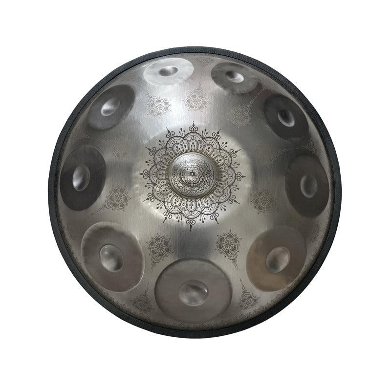 HLURU Handpan Drum High-end 22 Inch 10 Notes Kurd Scale D Minor, Available in 432 Hz and 440 Hz, Featured High-end Stainless Steel Percussion Instrument - Laser engraved Mandala pattern. Never fade. - HLURU