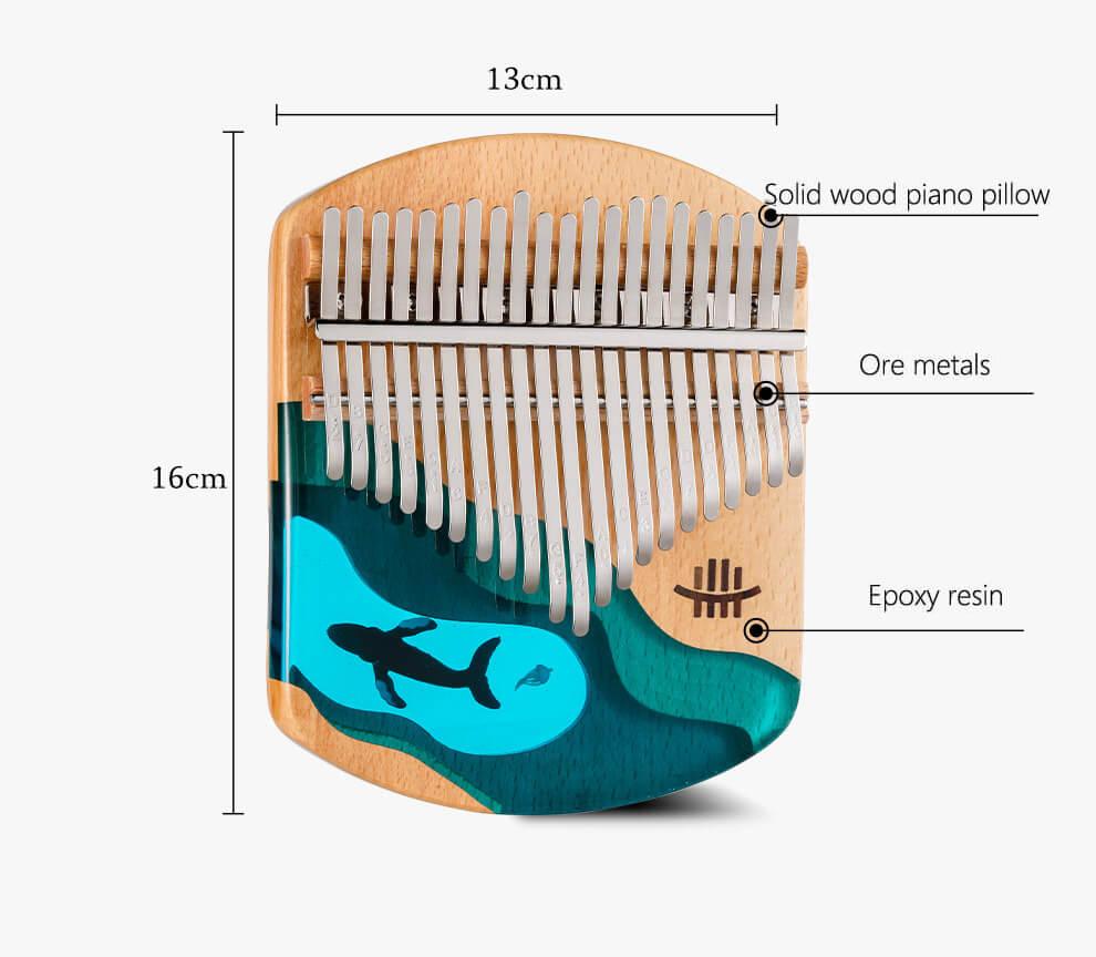 MiSoundofNature 17 Key Flat Board Kalimba Thumb Piano, C Major Beech + Epoxy Resin Single Board Arc Chamfering C Tone Finger Kalimba Instrument (Deep Sea Blue Whale) - MiSoundofNature