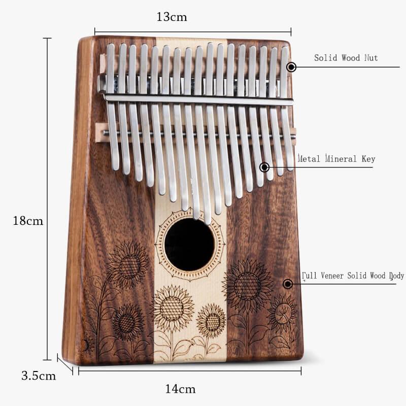 MiSoundofNature 17 Key Hollow Kalimba Thumb Piano, Acacia & Maple 3 In 1 Round Hole Opening Box Resonace Trepanning C Tone Sun Flower Kalimba Instrument - MiSoundofNature