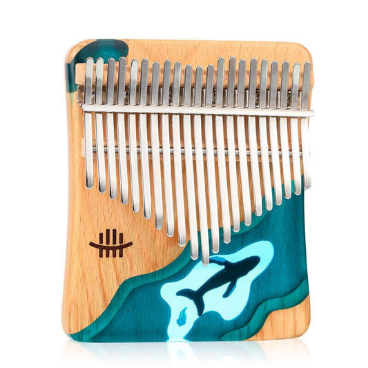 MiSoundofNature 21 Key Flat Board Kalimba Thumb Piano, C Major Beech + Epoxy Resin Single Board Arc Chamfering C Tone Finger Kalimba Instrument (Deep Sea Blue Whale) - MiSoundofNature