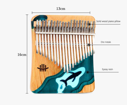 MiSoundofNature 21 Key Flat Board Kalimba Thumb Piano, C Major Beech + Epoxy Resin Single Board Arc Chamfering C Tone Finger Kalimba Instrument (Deep Sea Blue Whale) - MiSoundofNature
