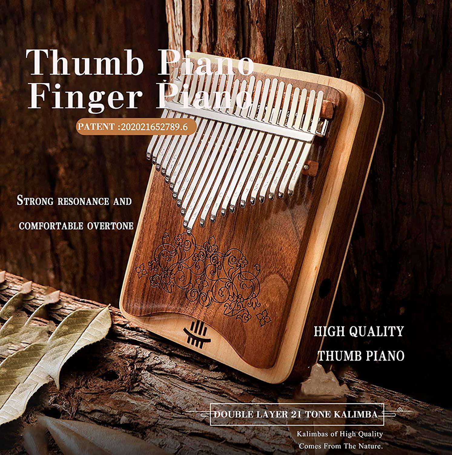 MiSoundofNature 21 Keys Hollow Kalimba Finger Piano, Box Resonace and Plate Thumb Piano 2 in 1 Black Walnut & Maple Pocket Thumb Piano - MiSoundofNature