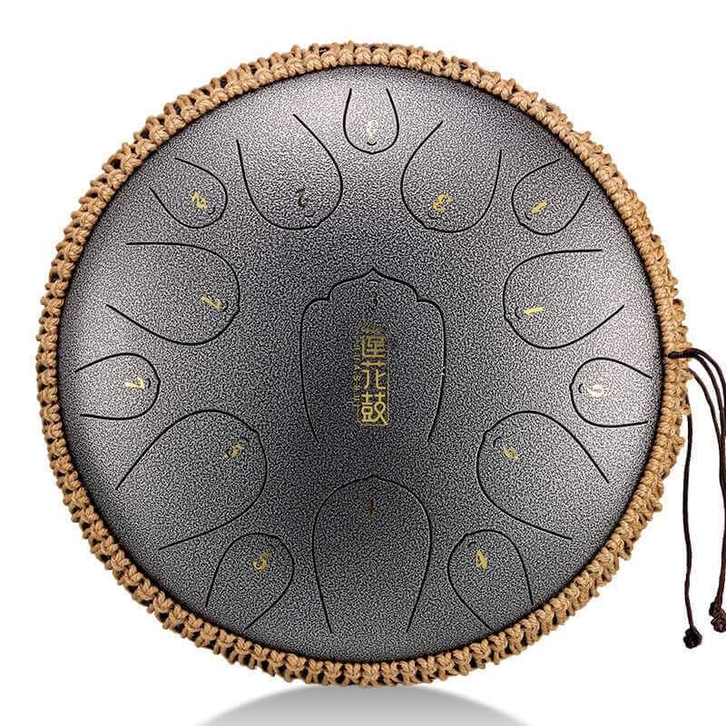 MiSoundofNature Huashu Upgrade Lotus Carbon Steel Tongue Drum 13 Inches 15 Notes C Key (D KEY Can Be Customized) - MiSoundofNature