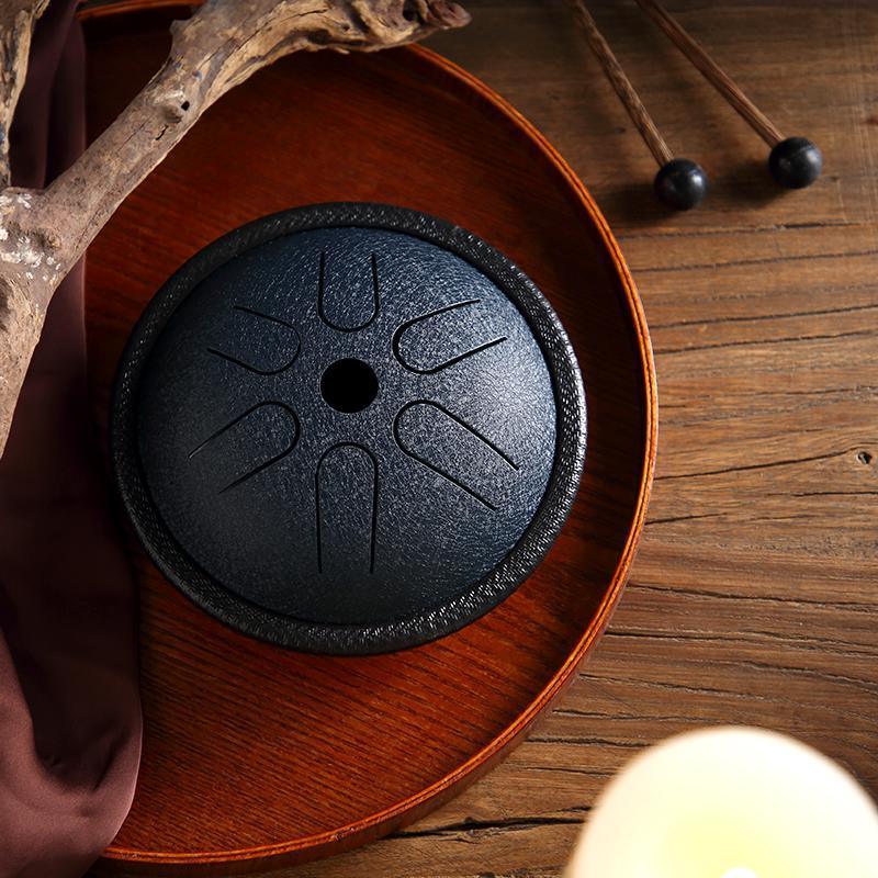 MiSoundofNature Mini Copper Disc Steel Tongue Drum 5.5 Inches 6 Notes C5 Tone Japanese Folk Mode 5.5'' 6 Tone C Key Travel Drums - MiSoundofNature