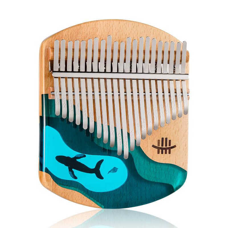 MiSoundofNature New 21 Key Flat Board Kalimba Thumb Piano, C Major Beech + Epoxy Resin Single Board Arc Chamfering C Tone Finger Kalimba Instrument (Deep Sea Blue Whale) - MiSoundofNature